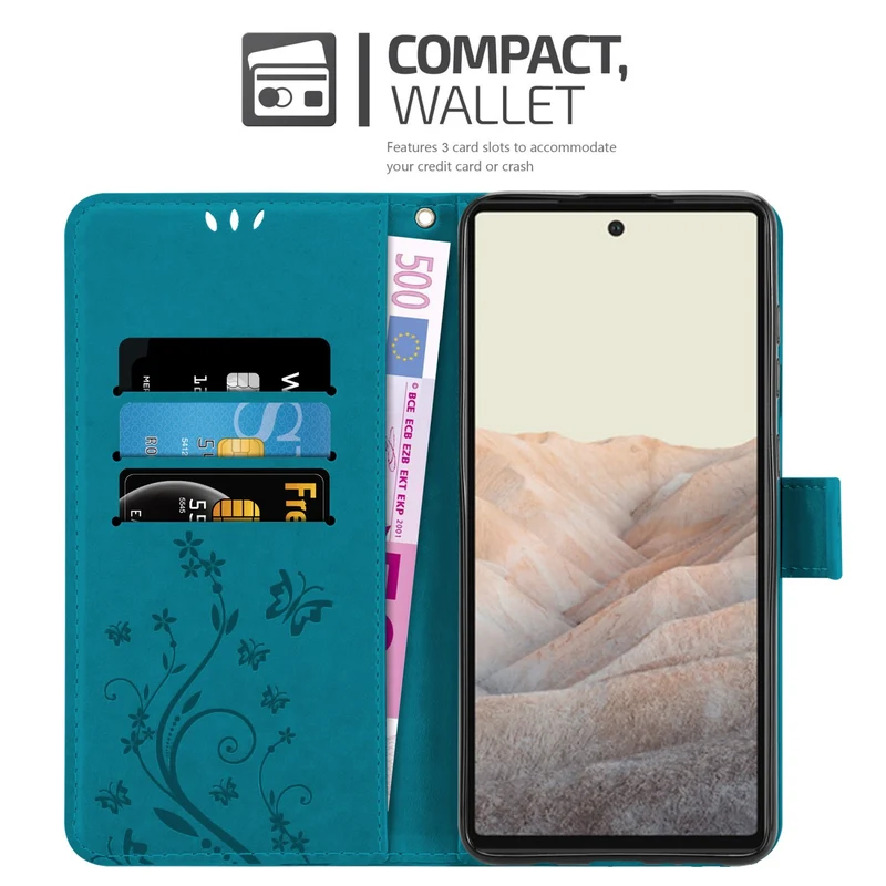 Cadorabo Hülle kompatibel mit Google PIXEL 6 Schutzhülle im Blumen Design mit Magnetverschluss, Standfunktion und Kartenfächern