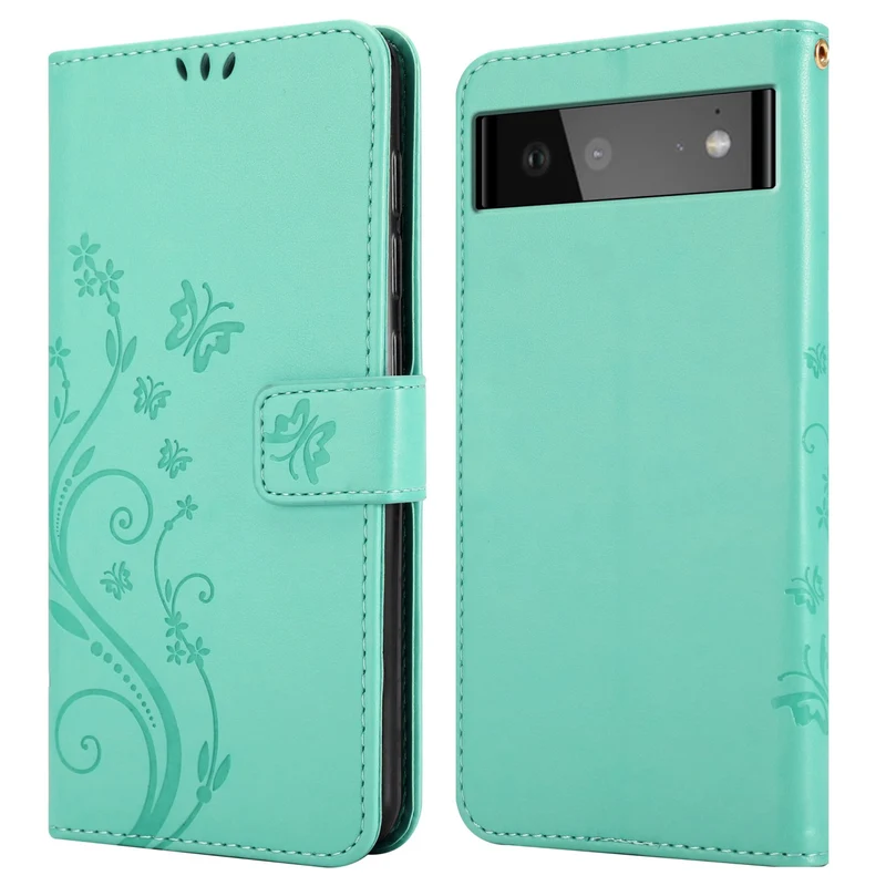 Cadorabo Hülle kompatibel mit Google PIXEL 6 Schutzhülle im Blumen Design mit Magnetverschluss, Standfunktion und Kartenfächern
