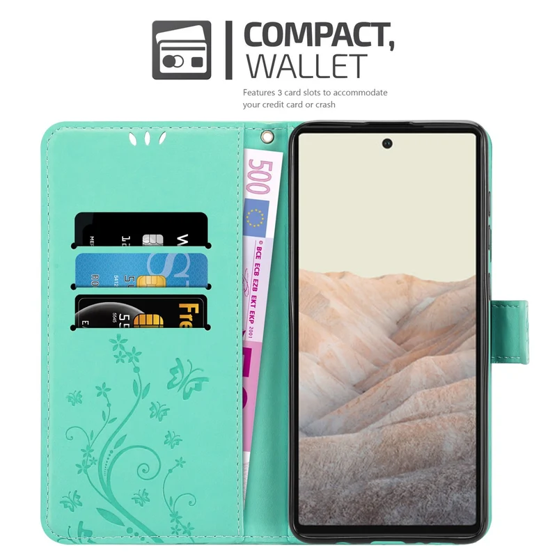 Cadorabo Hülle kompatibel mit Google PIXEL 6 Schutzhülle im Blumen Design mit Magnetverschluss, Standfunktion und Kartenfächern