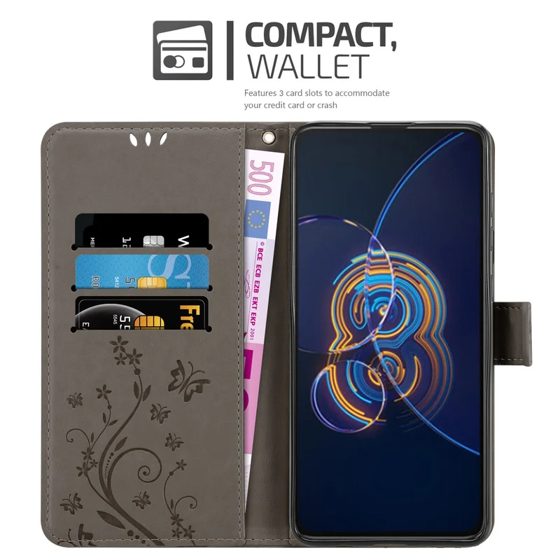 Cadorabo Hülle kompatibel mit Asus ZenFone 8 FLIP Schutzhülle im Blumen Design mit Magnetverschluss, Standfunktion und Kartenfächern