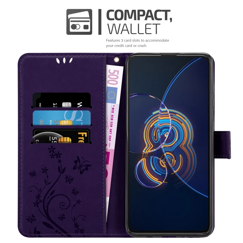 Cadorabo Hülle kompatibel mit Asus ZenFone 8 FLIP Schutzhülle im Blumen Design mit Magnetverschluss, Standfunktion und Kartenfächern