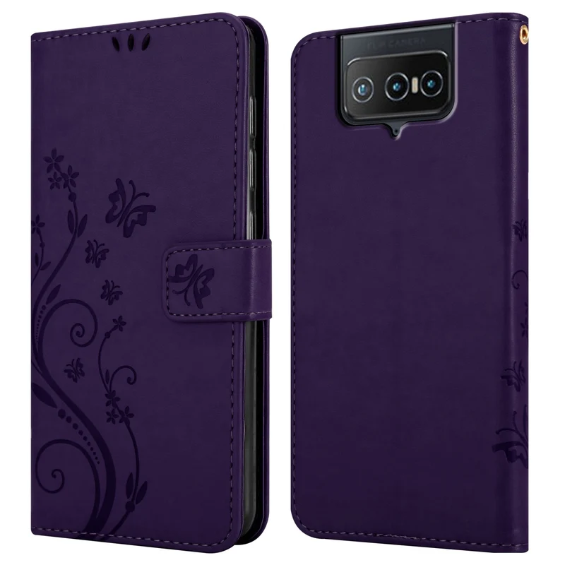 Cadorabo Hülle kompatibel mit Asus ZenFone 8 FLIP Schutzhülle im Blumen Design mit Magnetverschluss, Standfunktion und Kartenfächern
