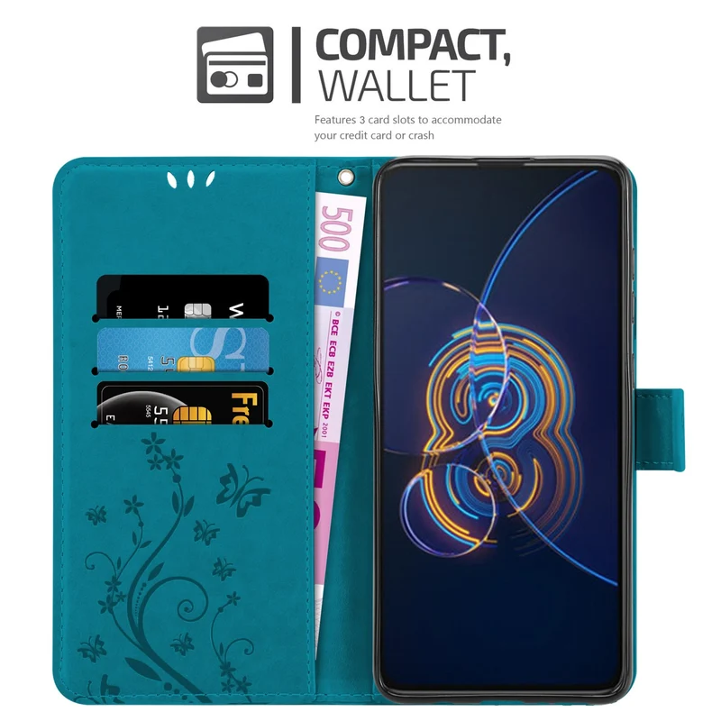 Cadorabo Hülle kompatibel mit Asus ZenFone 8 FLIP Schutzhülle im Blumen Design mit Magnetverschluss, Standfunktion und Kartenfächern
