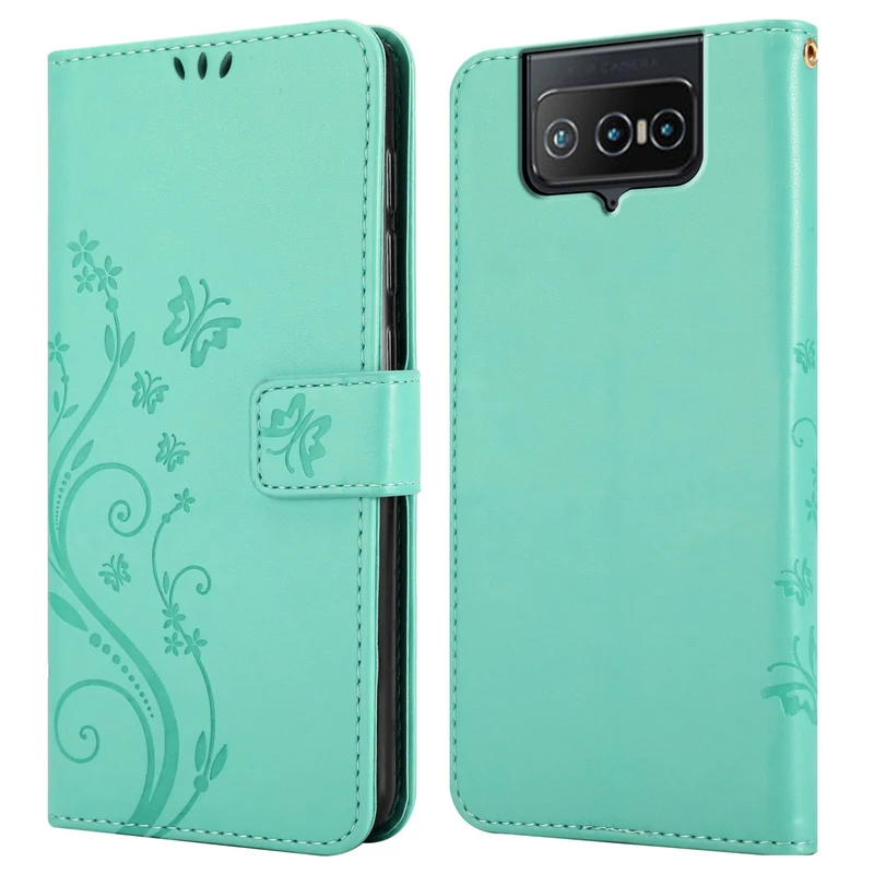 Cadorabo Hülle kompatibel mit Asus ZenFone 8 FLIP Schutzhülle im Blumen Design mit Magnetverschluss, Standfunktion und Kartenfächern
