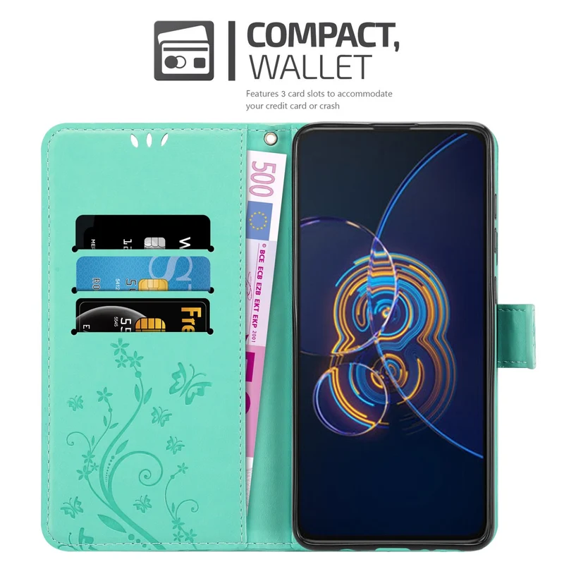 Cadorabo Hülle kompatibel mit Asus ZenFone 8 FLIP Schutzhülle im Blumen Design mit Magnetverschluss, Standfunktion und Kartenfächern