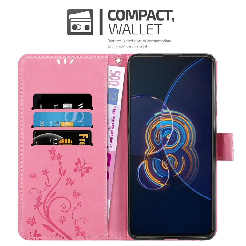 Cadorabo Hülle kompatibel mit Asus ZenFone 8 FLIP Schutzhülle im Blumen Design mit Magnetverschluss, Standfunktion und Kartenfächern