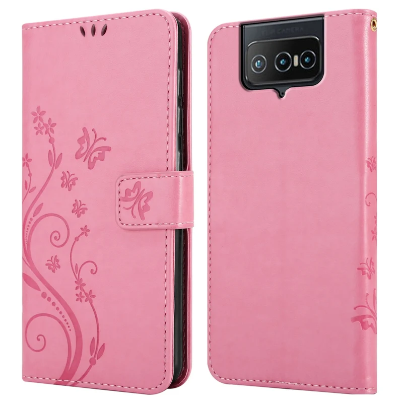 Cadorabo Hülle kompatibel mit Asus ZenFone 8 FLIP Schutzhülle im Blumen Design mit Magnetverschluss, Standfunktion und Kartenfächern