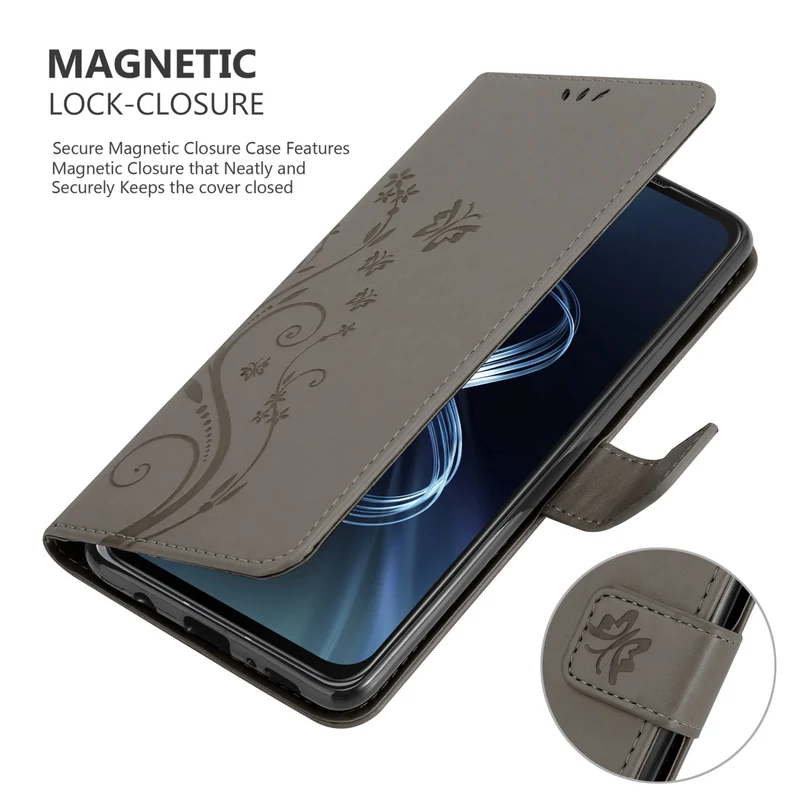 Cadorabo Hülle kompatibel mit Asus ZenFone 8 Schutzhülle im Blumen Design mit Magnetverschluss, Standfunktion und Kartenfächern