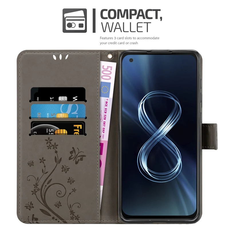 Cadorabo Hülle kompatibel mit Asus ZenFone 8 Schutzhülle im Blumen Design mit Magnetverschluss, Standfunktion und Kartenfächern