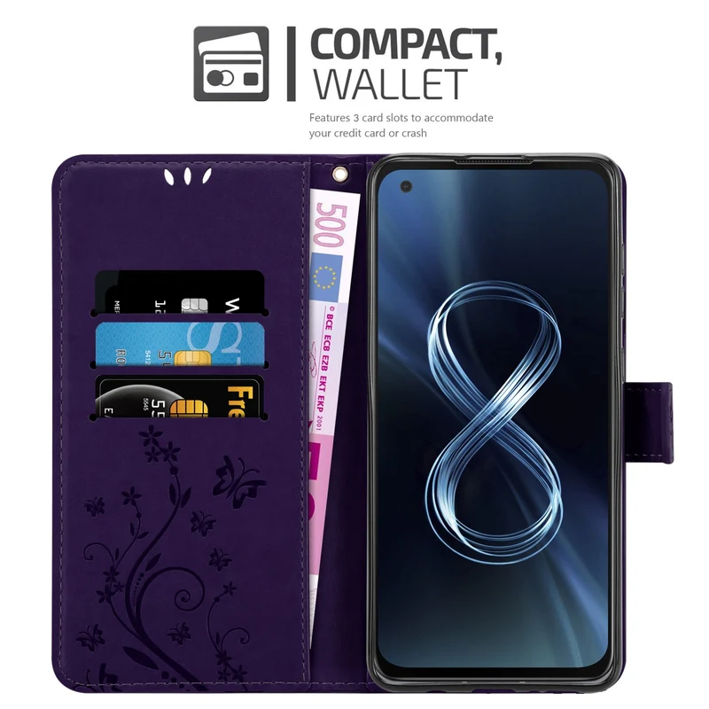 Cadorabo Hülle kompatibel mit Asus ZenFone 8 Schutzhülle im Blumen Design mit Magnetverschluss, Standfunktion und Kartenfächern