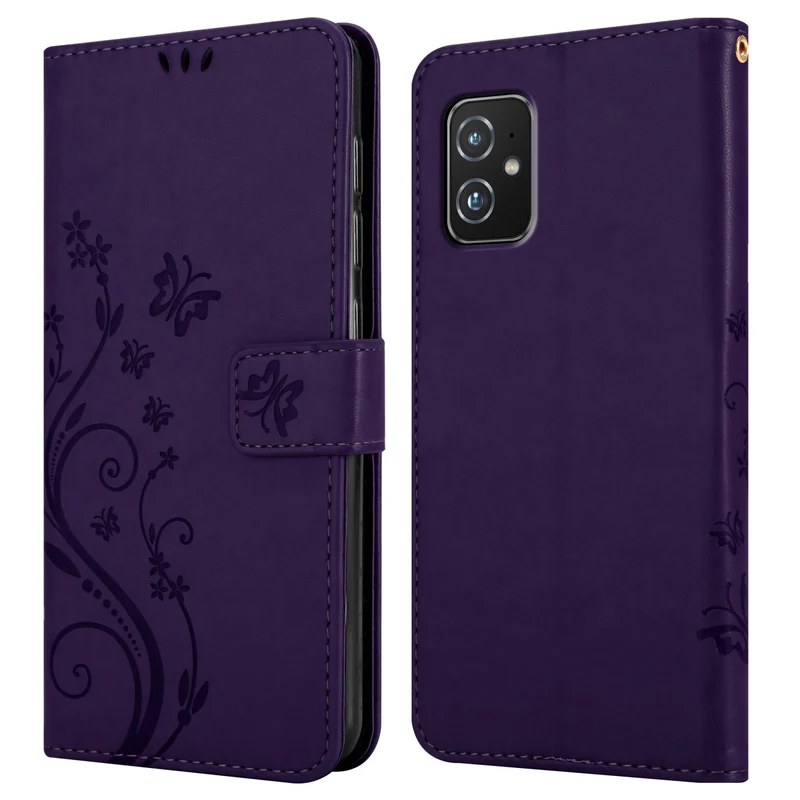Cadorabo Hülle kompatibel mit Asus ZenFone 8 Schutzhülle im Blumen Design mit Magnetverschluss, Standfunktion und Kartenfächern