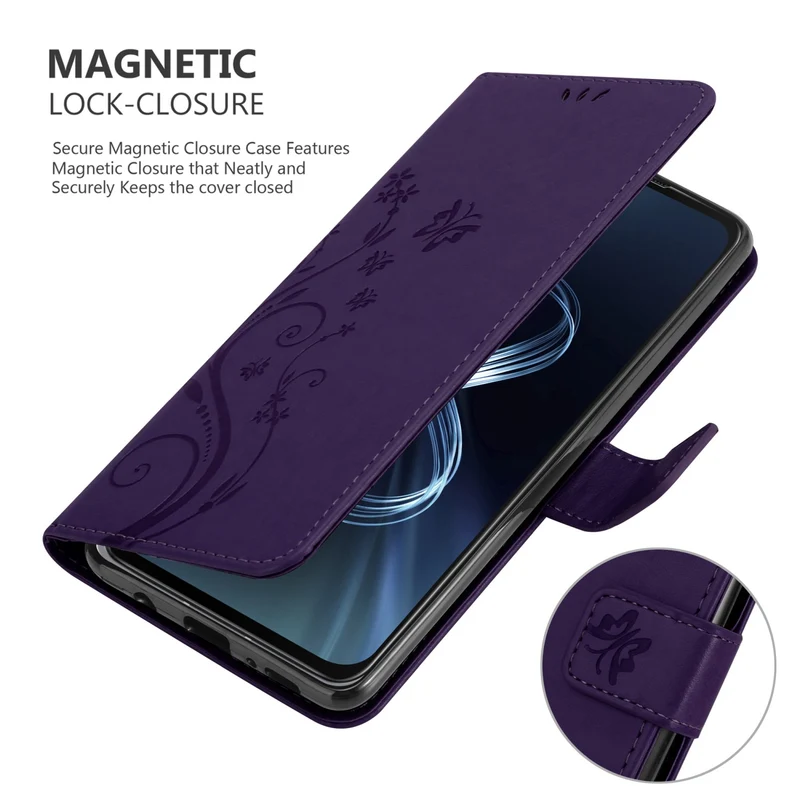 Cadorabo Hülle kompatibel mit Asus ZenFone 8 Schutzhülle im Blumen Design mit Magnetverschluss, Standfunktion und Kartenfächern