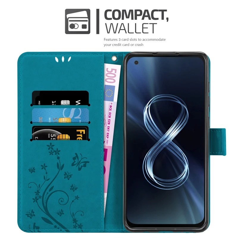 Cadorabo Hülle kompatibel mit Asus ZenFone 8 Schutzhülle im Blumen Design mit Magnetverschluss, Standfunktion und Kartenfächern