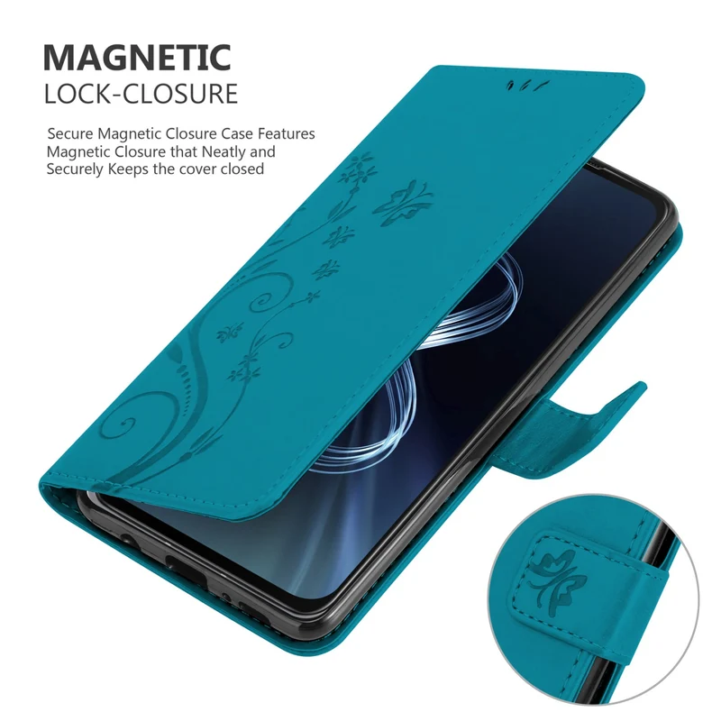Cadorabo Hülle kompatibel mit Asus ZenFone 8 Schutzhülle im Blumen Design mit Magnetverschluss, Standfunktion und Kartenfächern