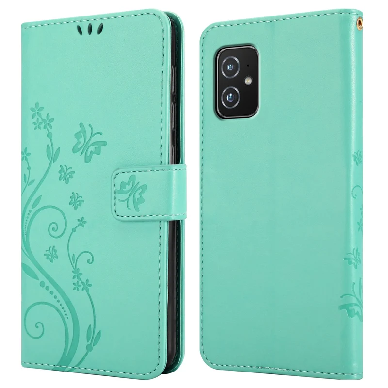 Cadorabo Hülle kompatibel mit Asus ZenFone 8 Schutzhülle im Blumen Design mit Magnetverschluss, Standfunktion und Kartenfächern