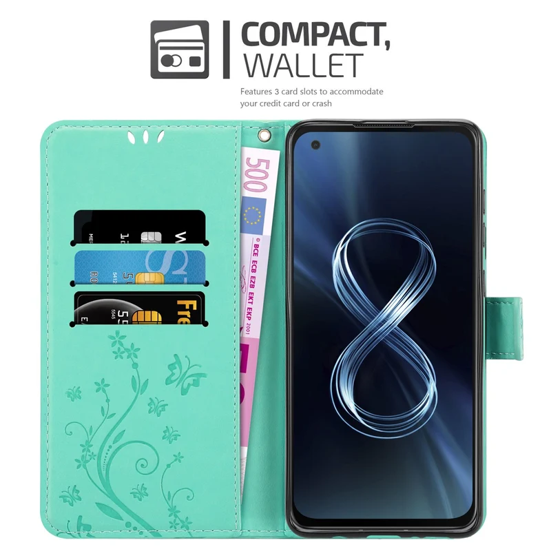 Cadorabo Hülle kompatibel mit Asus ZenFone 8 Schutzhülle im Blumen Design mit Magnetverschluss, Standfunktion und Kartenfächern