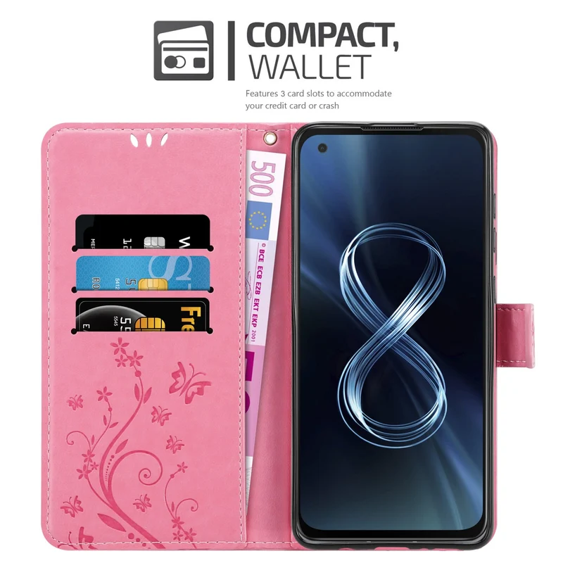 Cadorabo Hülle kompatibel mit Asus ZenFone 8 Schutzhülle im Blumen Design mit Magnetverschluss, Standfunktion und Kartenfächern