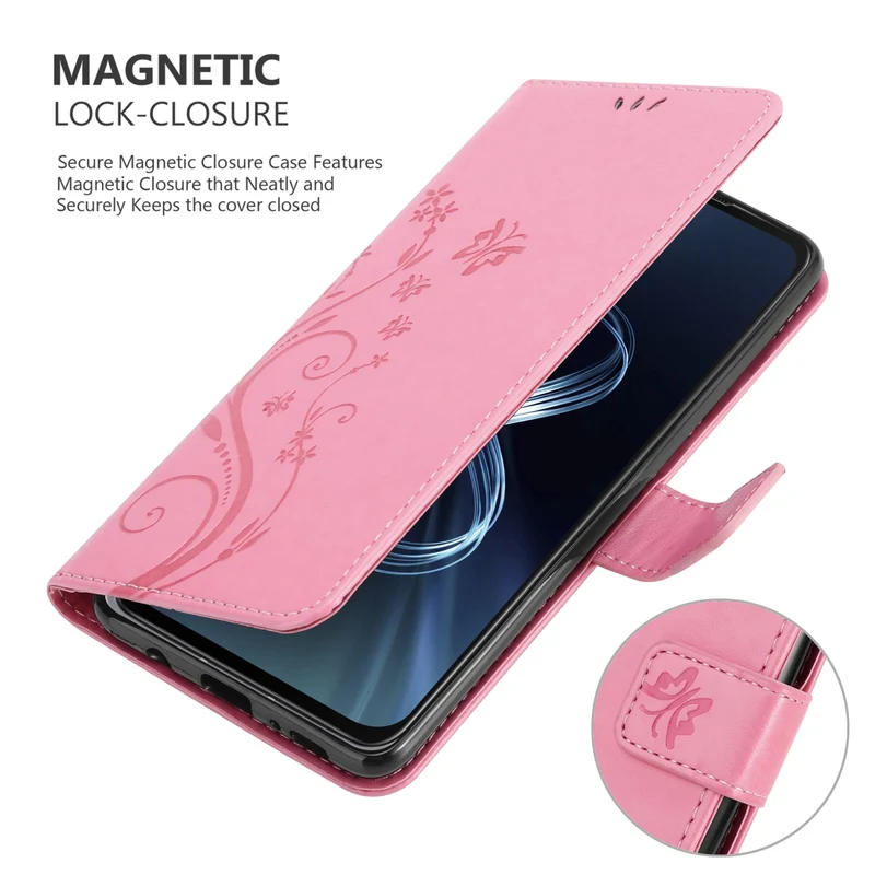 Cadorabo Hülle kompatibel mit Asus ZenFone 8 Schutzhülle im Blumen Design mit Magnetverschluss, Standfunktion und Kartenfächern