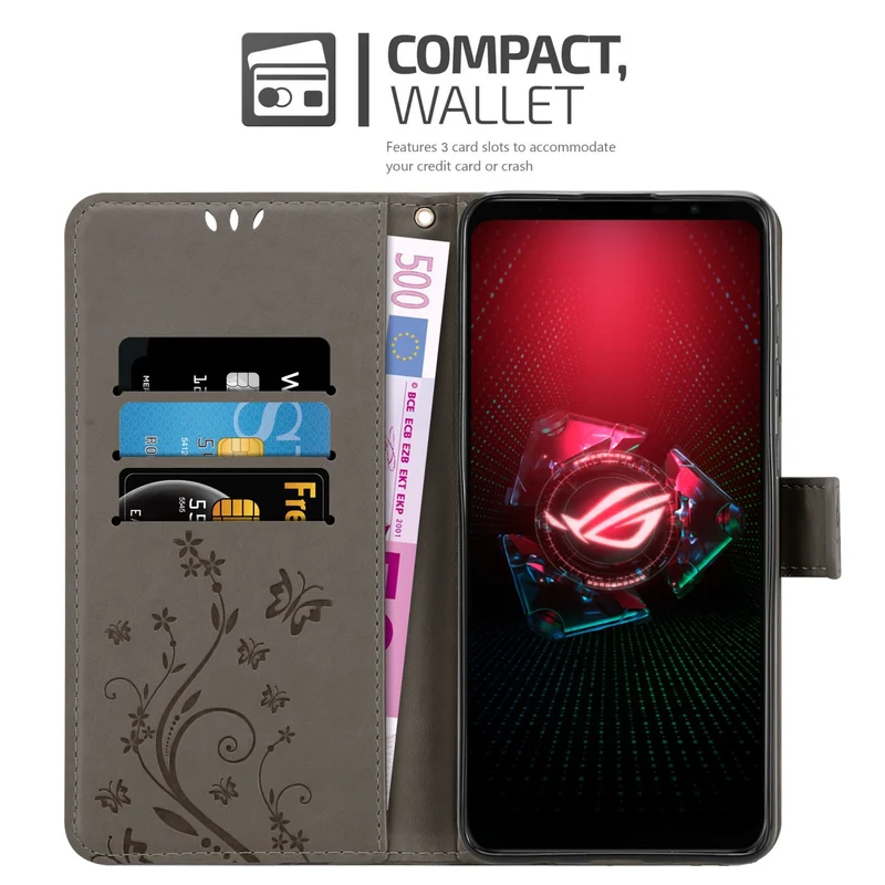Cadorabo Hülle kompatibel mit Asus ROG Phone 5 Schutzhülle im Blumen Design mit Magnetverschluss, Standfunktion und Kartenfächern