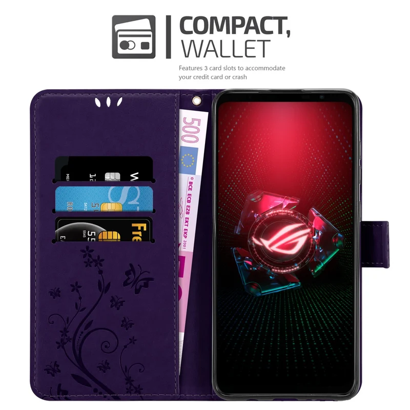 Cadorabo Hülle kompatibel mit Asus ROG Phone 5 Schutzhülle im Blumen Design mit Magnetverschluss, Standfunktion und Kartenfächern