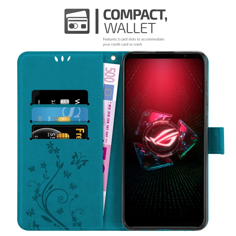 Cadorabo Hülle kompatibel mit Asus ROG Phone 5 Schutzhülle im Blumen Design mit Magnetverschluss, Standfunktion und Kartenfächern