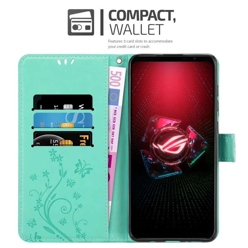 Cadorabo Hülle kompatibel mit Asus ROG Phone 5 Schutzhülle im Blumen Design mit Magnetverschluss, Standfunktion und Kartenfächern