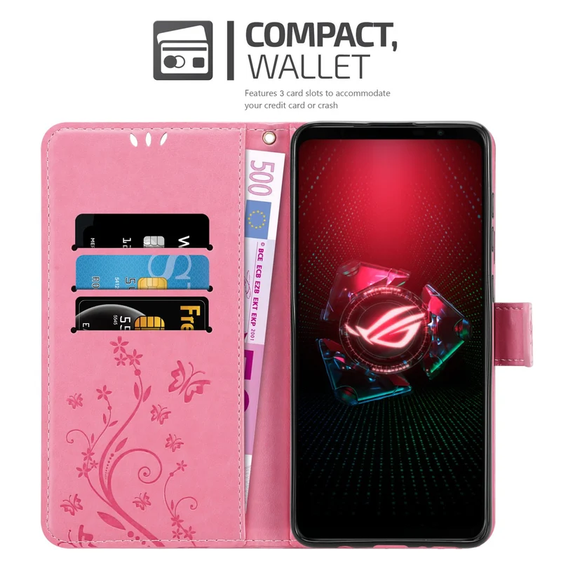 Cadorabo Hülle kompatibel mit Asus ROG Phone 5 Schutzhülle im Blumen Design mit Magnetverschluss, Standfunktion und Kartenfächern