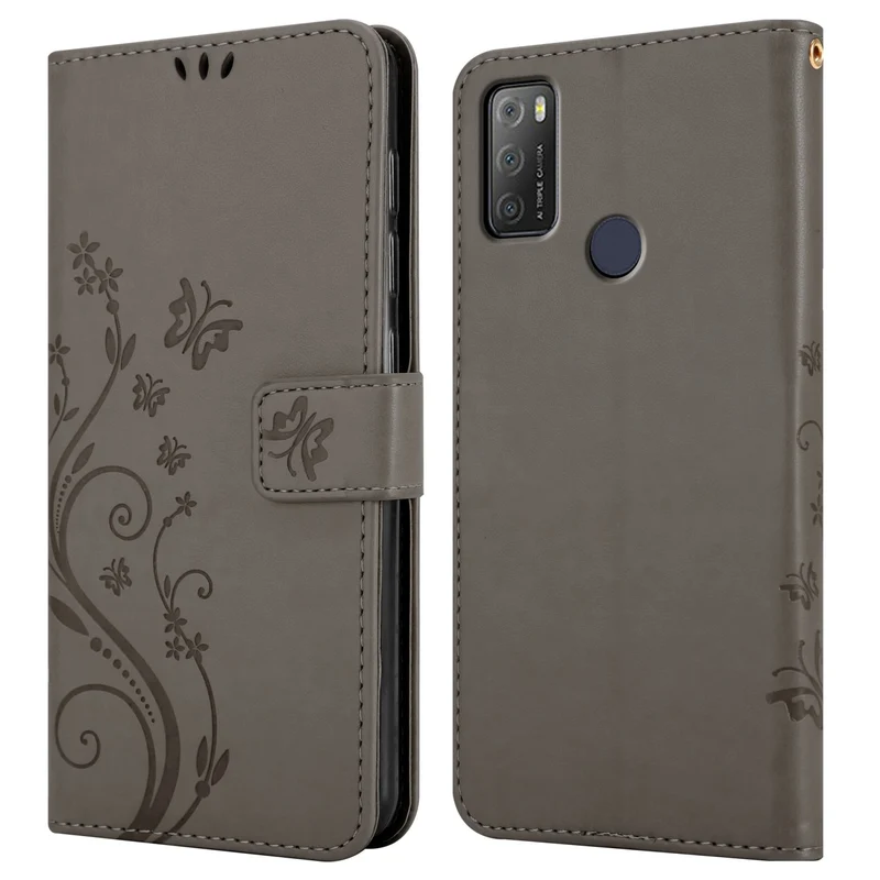 Cadorabo Hülle kompatibel mit Alcatel 1S 2021 / 3L 2021 Schutzhülle im Blumen Design mit Magnetverschluss, Standfunktion und Kartenfächern