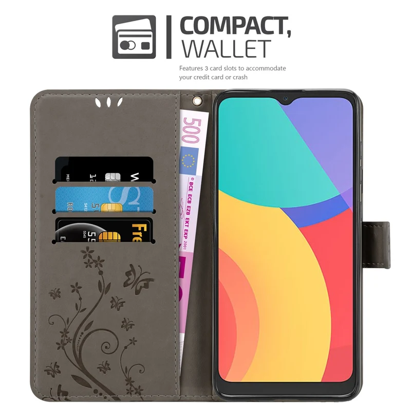 Cadorabo Hülle kompatibel mit Alcatel 1S 2021 / 3L 2021 Schutzhülle im Blumen Design mit Magnetverschluss, Standfunktion und Kartenfächern