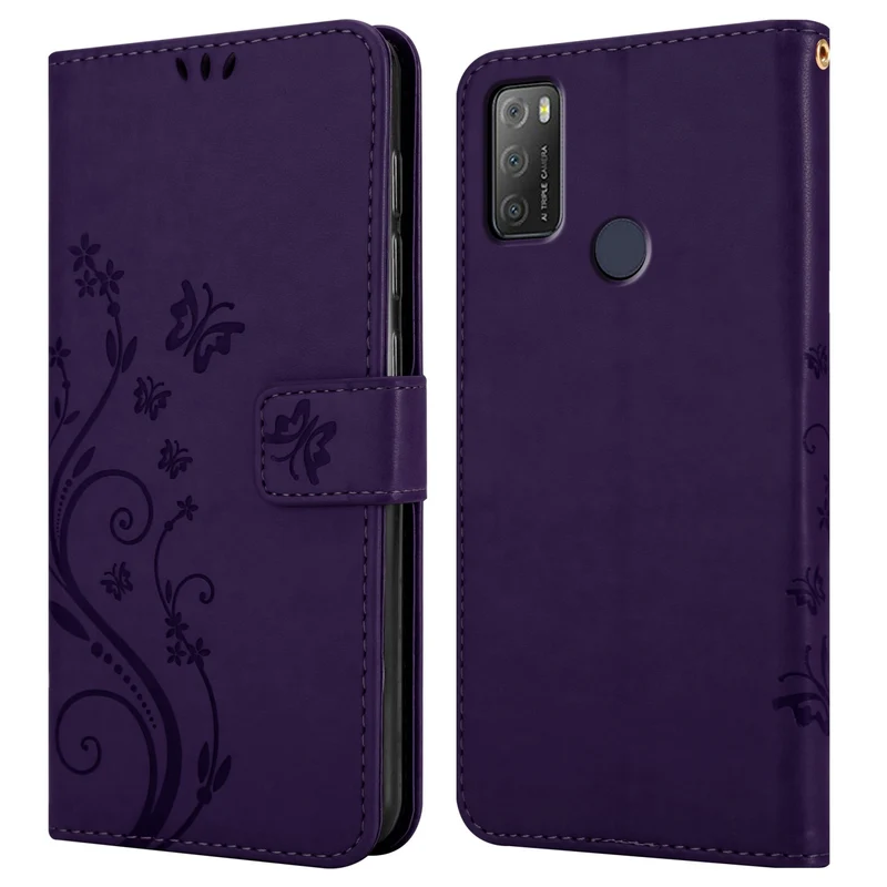 Cadorabo Hülle kompatibel mit Alcatel 1S 2021 / 3L 2021 Schutzhülle im Blumen Design mit Magnetverschluss, Standfunktion und Kartenfächern