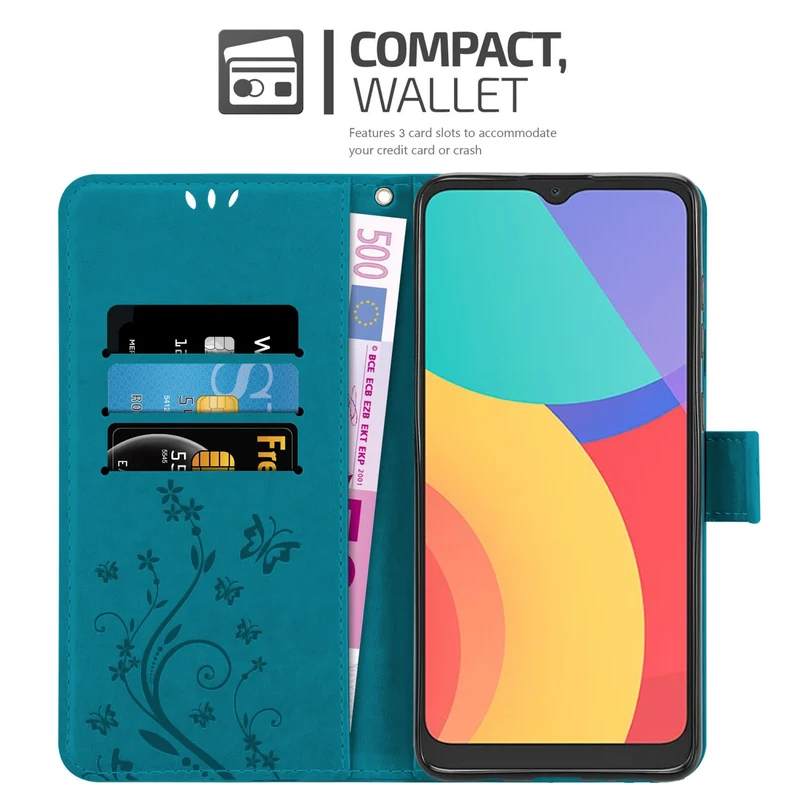 Cadorabo Hülle kompatibel mit Alcatel 1S 2021 / 3L 2021 Schutzhülle im Blumen Design mit Magnetverschluss, Standfunktion und Kartenfächern