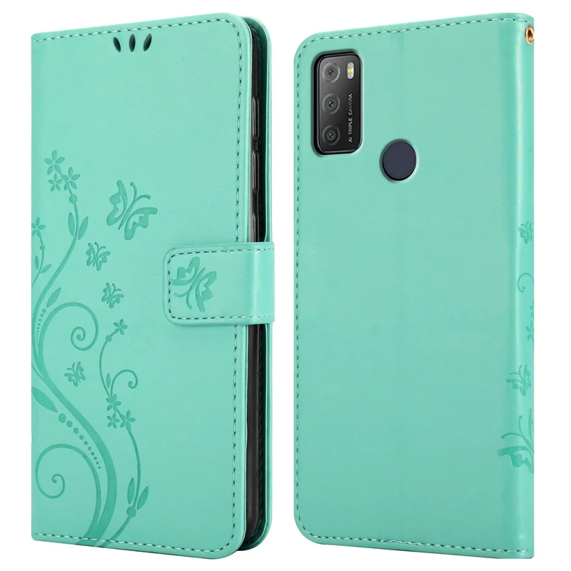 Cadorabo Hülle kompatibel mit Alcatel 1S 2021 / 3L 2021 Schutzhülle im Blumen Design mit Magnetverschluss, Standfunktion und Kartenfächern