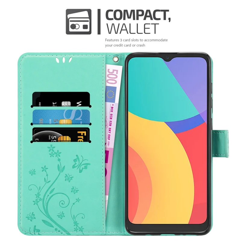 Cadorabo Hülle kompatibel mit Alcatel 1S 2021 / 3L 2021 Schutzhülle im Blumen Design mit Magnetverschluss, Standfunktion und Kartenfächern