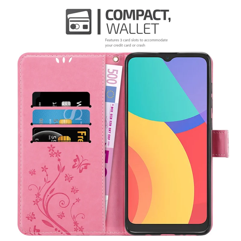 Cadorabo Hülle kompatibel mit Alcatel 1S 2021 / 3L 2021 Schutzhülle im Blumen Design mit Magnetverschluss, Standfunktion und Kartenfächern