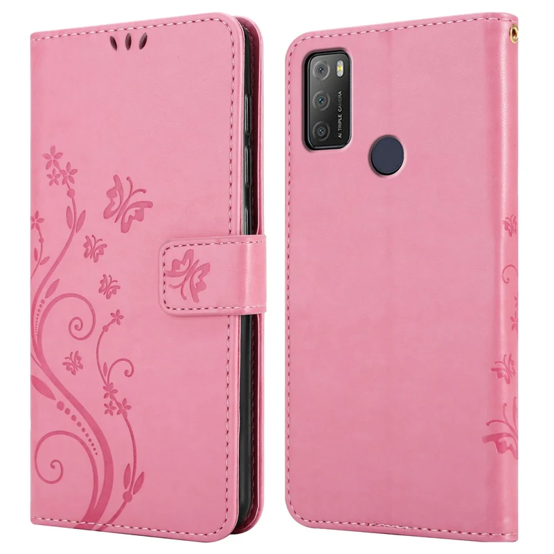 Cadorabo Hülle kompatibel mit Alcatel 1S 2021 / 3L 2021 Schutzhülle im Blumen Design mit Magnetverschluss, Standfunktion und Kartenfächern