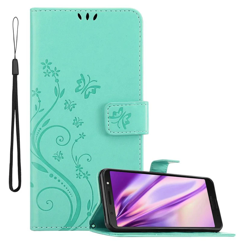 Cadorabo Hülle kompatibel mit Motorola MOTO G6 Schutzhülle im Blumen Design mit Magnetverschluss, Standfunktion und Kartenfächern