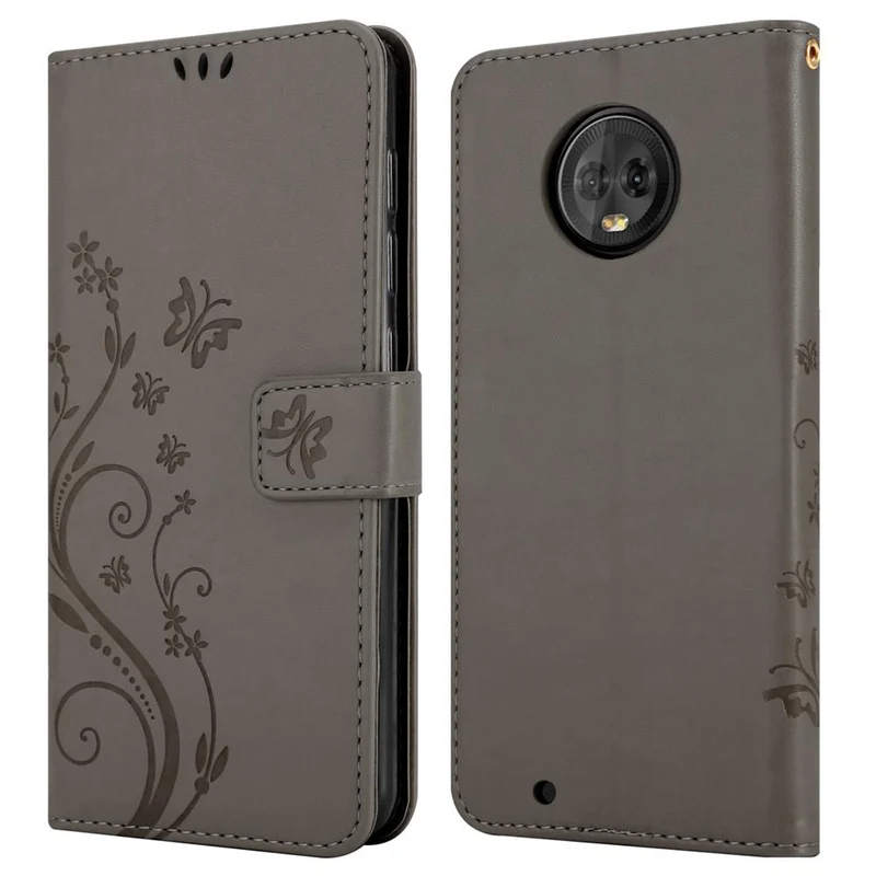 Cadorabo Hülle kompatibel mit Motorola MOTO G6 Schutzhülle im Blumen Design mit Magnetverschluss, Standfunktion und Kartenfächern