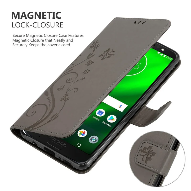 Cadorabo Hülle kompatibel mit Motorola MOTO G6 Schutzhülle im Blumen Design mit Magnetverschluss, Standfunktion und Kartenfächern