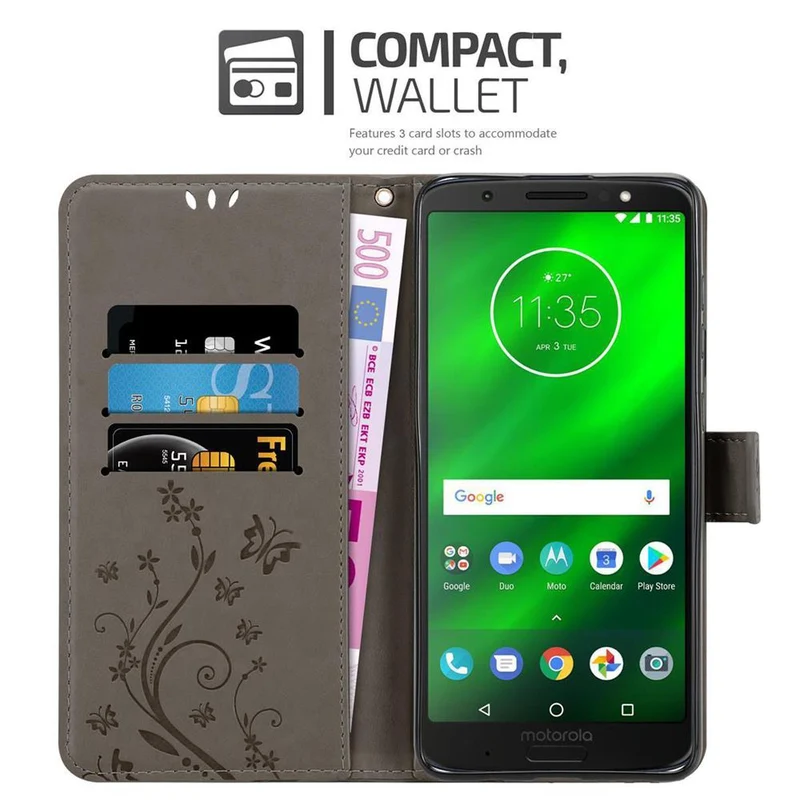 Cadorabo Hülle kompatibel mit Motorola MOTO G6 Schutzhülle im Blumen Design mit Magnetverschluss, Standfunktion und Kartenfächern