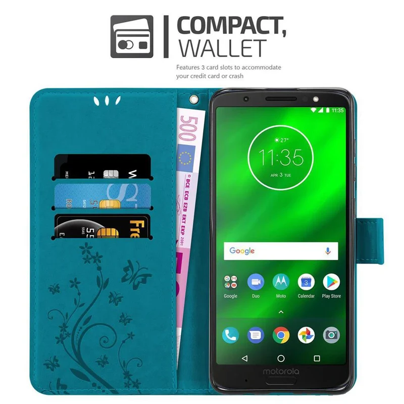 Cadorabo Hülle kompatibel mit Motorola MOTO G6 Schutzhülle im Blumen Design mit Magnetverschluss, Standfunktion und Kartenfächern