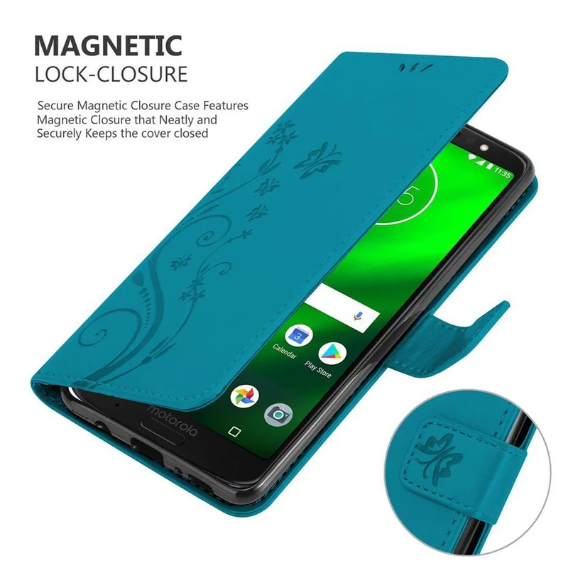 Cadorabo Hülle kompatibel mit Motorola MOTO G6 Schutzhülle im Blumen Design mit Magnetverschluss, Standfunktion und Kartenfächern