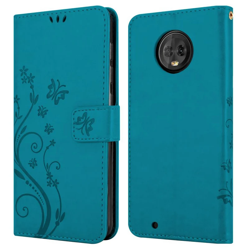 Cadorabo Hülle kompatibel mit Motorola MOTO G6 Schutzhülle im Blumen Design mit Magnetverschluss, Standfunktion und Kartenfächern