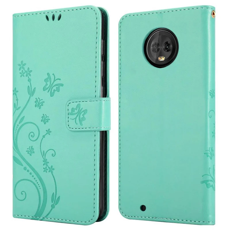 Cadorabo Hülle kompatibel mit Motorola MOTO G6 Schutzhülle im Blumen Design mit Magnetverschluss, Standfunktion und Kartenfächern