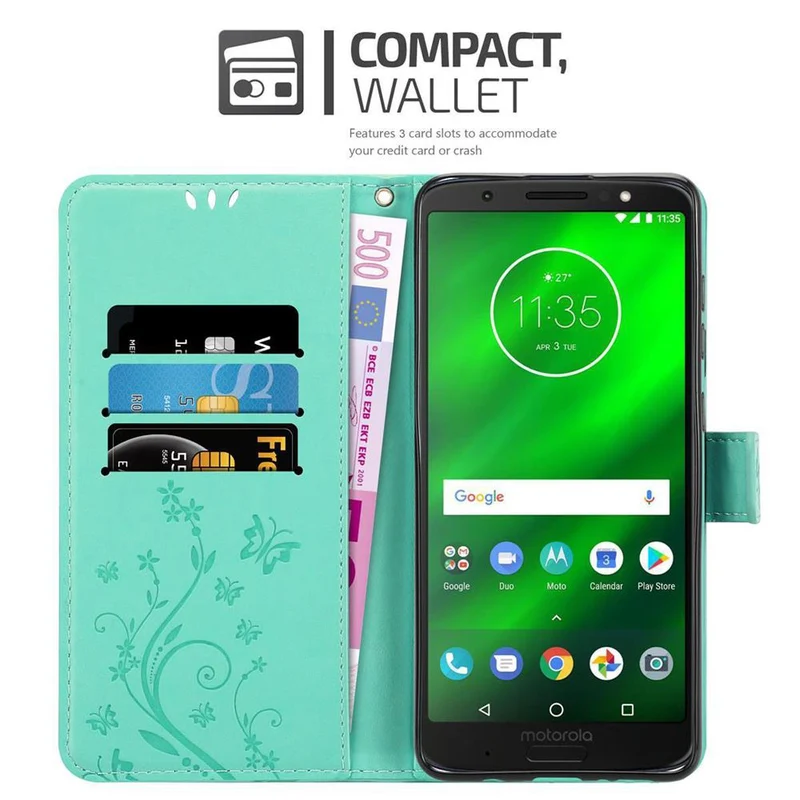 Cadorabo Hülle kompatibel mit Motorola MOTO G6 Schutzhülle im Blumen Design mit Magnetverschluss, Standfunktion und Kartenfächern