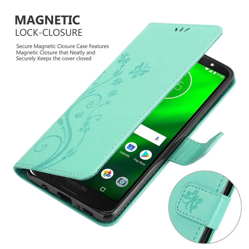 Cadorabo Hülle kompatibel mit Motorola MOTO G6 Schutzhülle im Blumen Design mit Magnetverschluss, Standfunktion und Kartenfächern