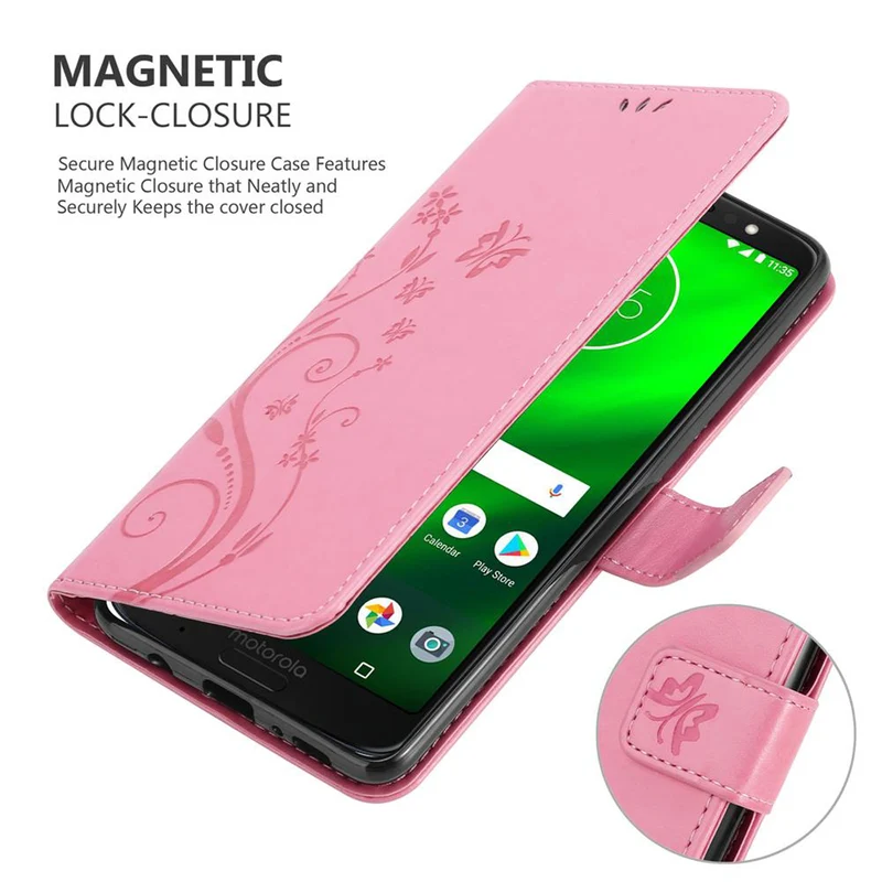 Cadorabo Hülle kompatibel mit Motorola MOTO G6 Schutzhülle im Blumen Design mit Magnetverschluss, Standfunktion und Kartenfächern