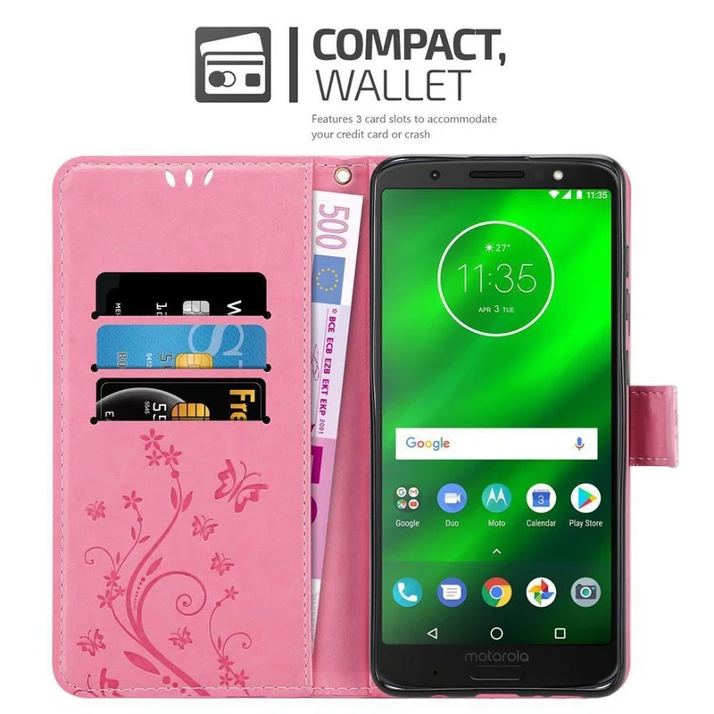 Cadorabo Hülle kompatibel mit Motorola MOTO G6 Schutzhülle im Blumen Design mit Magnetverschluss, Standfunktion und Kartenfächern