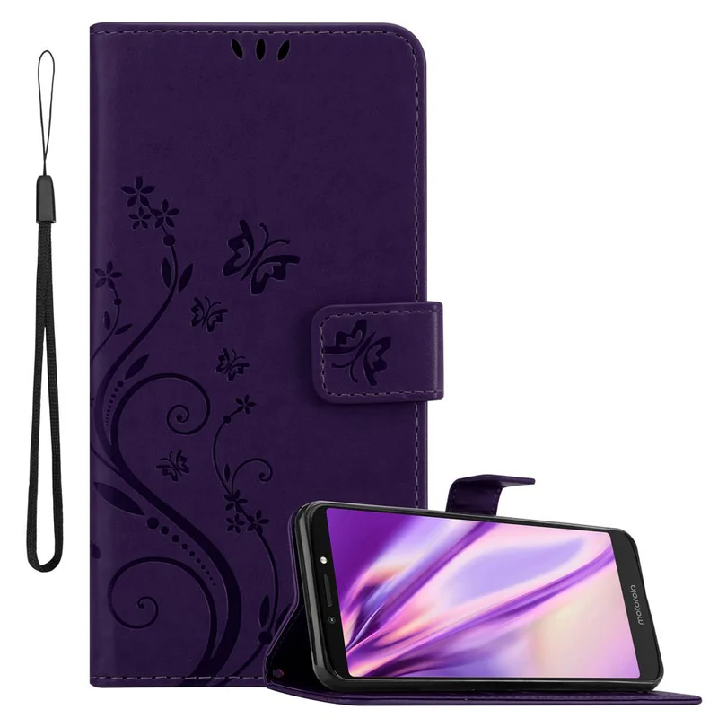 Cadorabo Hülle kompatibel mit Motorola MOTO E5 PLUS Schutzhülle im Blumen Design mit Magnetverschluss, Standfunktion und Kartenfächern