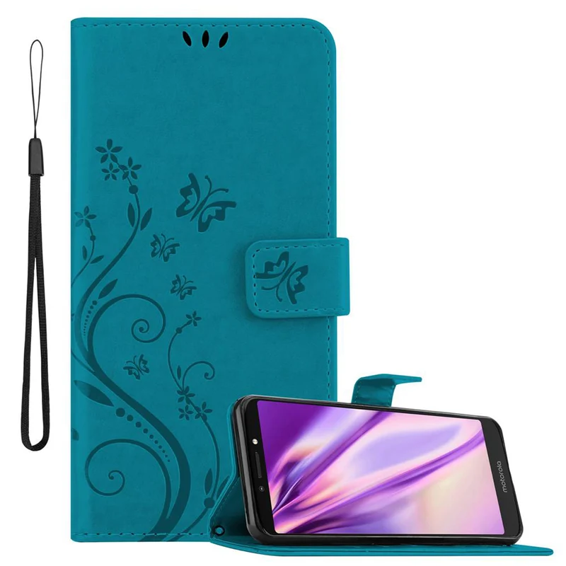 Cadorabo Hülle kompatibel mit Motorola MOTO E5 PLUS Schutzhülle im Blumen Design mit Magnetverschluss, Standfunktion und Kartenfächern