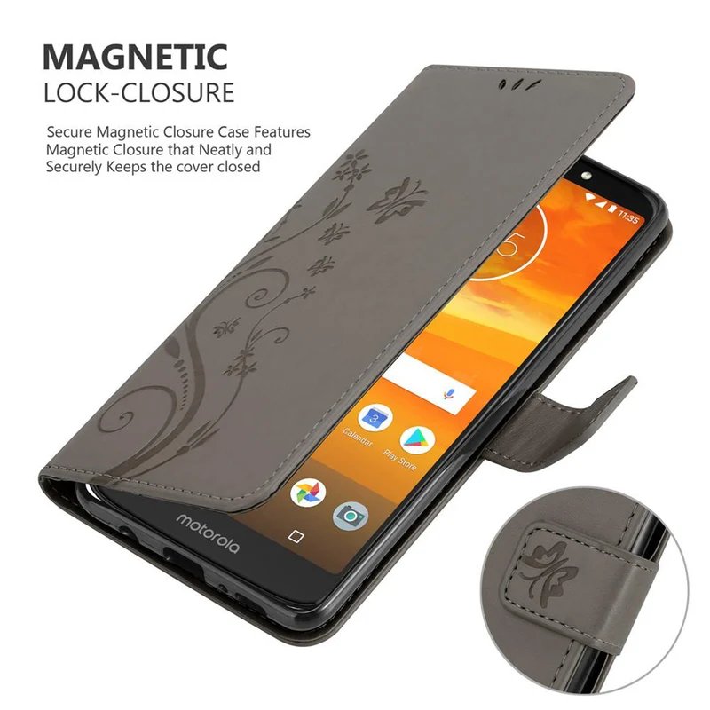 Cadorabo Hülle kompatibel mit Motorola MOTO E5 PLUS Schutzhülle im Blumen Design mit Magnetverschluss, Standfunktion und Kartenfächern